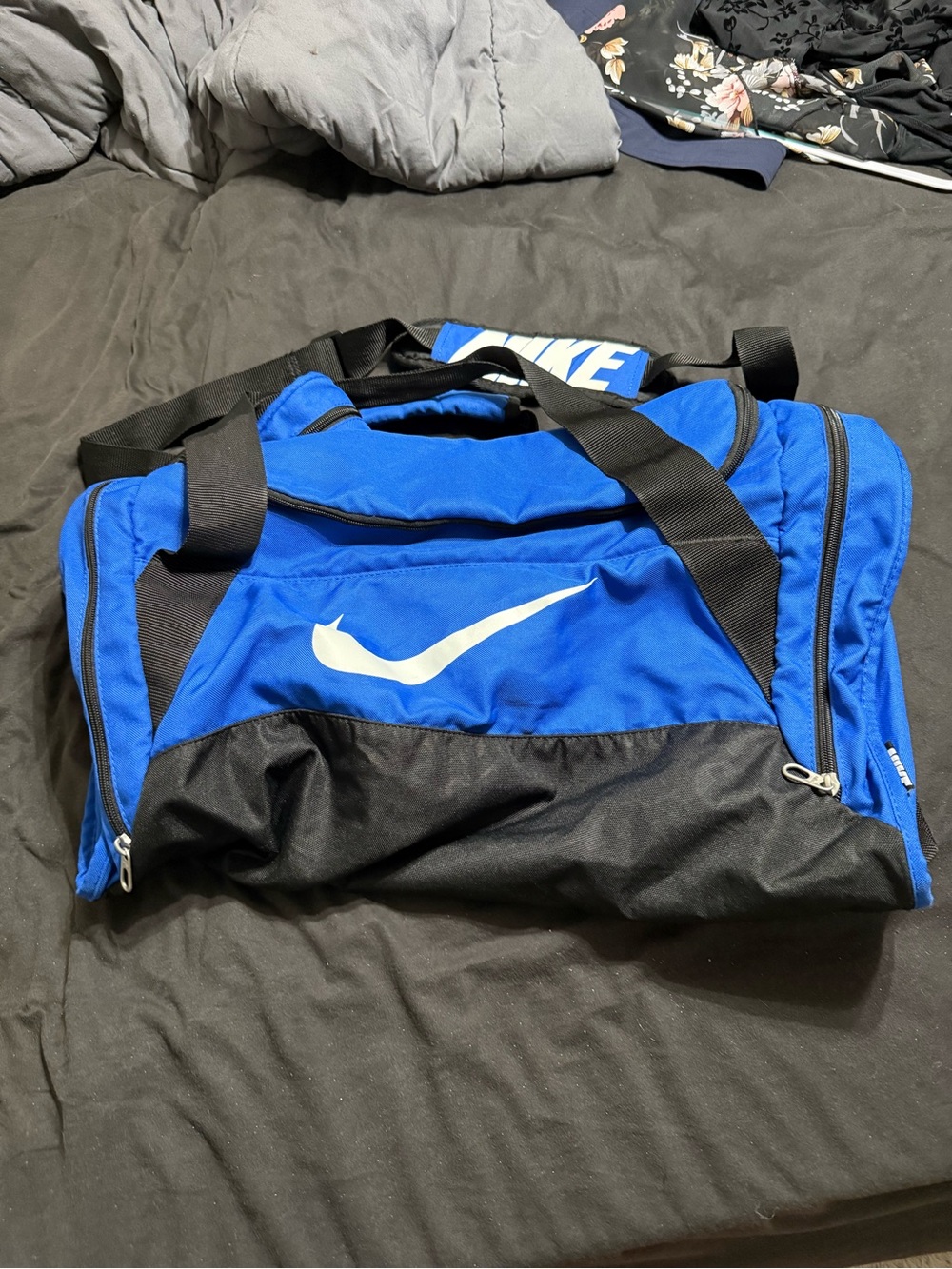 Nike Blue and Black Duffel with White Swoosh